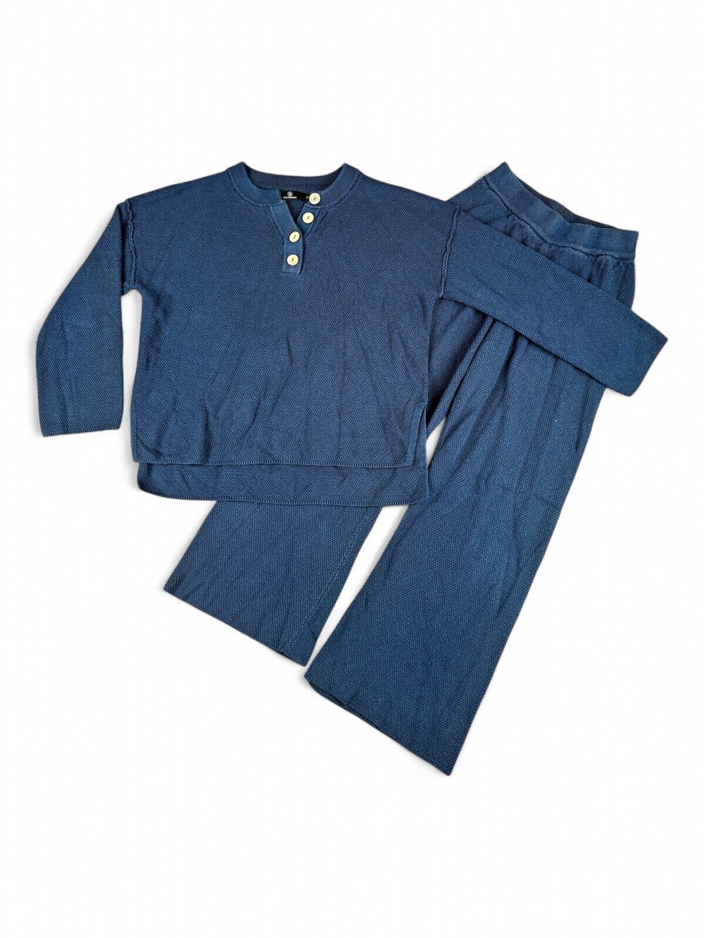 Lillusory Knit Two-Piece Lounge Set S Henley Top & Wide-Leg Pants